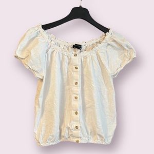 button up white off the shoulder fairy blouse top